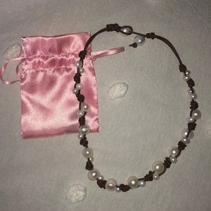 Pearl and brown leather necklace!